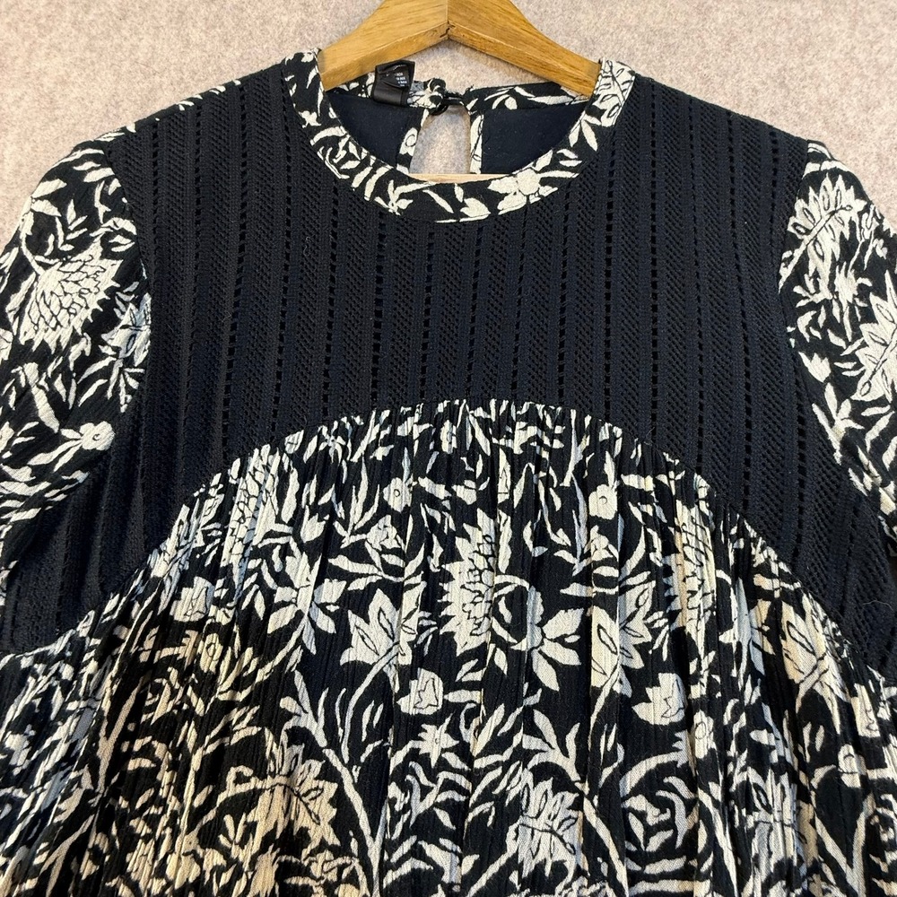 Volcom Womens Black White Floral Crochet Yoke Long Sleeve Mini Dress Small - Picture 4 of 9